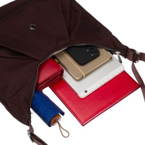 Duża, bordowa torebka damska z poliestru, mieszcząca format A4 - Peterson