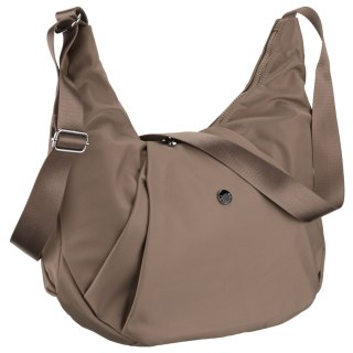 Duża, ciemnobeżowa torebka damska z poliestru, mieszcząca format A4 - Peterson