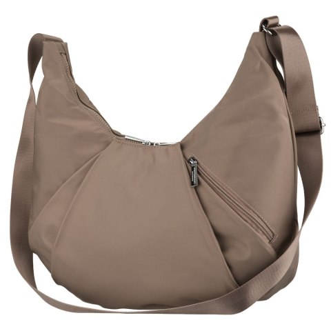 Duża, ciemnobeżowa torebka damska z poliestru, mieszcząca format A4 - Peterson