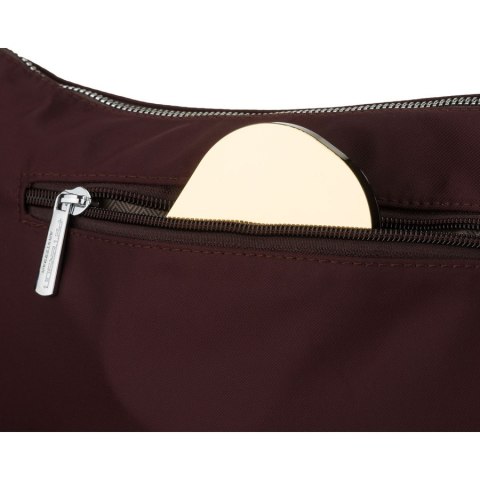 Listonoszka damska z poliestru w bordowym kolorze, jednokomorowa z zewnętrzną kieszonką - Peterson