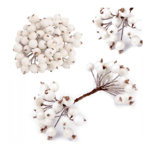 Sztuczna biała jarzębina mroźna w wiązce 20 sztuk