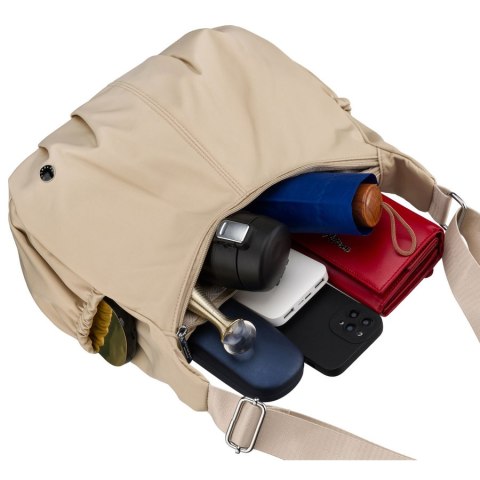 Torebka damska z poliestru w beżowym kolorze, dwukomorowa - Peterson