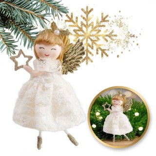 Aniołek Świąteczny z Gwiazdką 13 cm – Wisząca Dekoracja z Pluszu ASN11