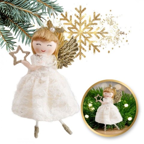 Aniołek świąteczny z gwiazdką w białej sukience – dekoracja ASN11