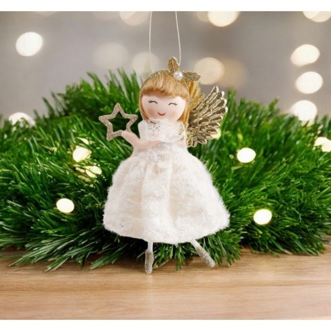 Pluszowy aniołek wiszący 13 cm ze złotymi skrzydełkami