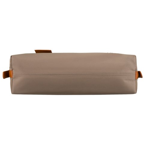 Beżowa listonoszka damska z poliestru i skóry ekologicznej wyposażona w kieszonkę zewnętrzną - Peterson