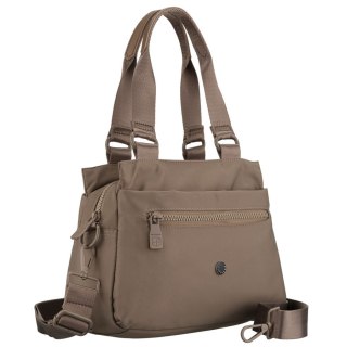 Beżowa listonoszka damska z poliestru zawieszona na uchwytach i doczepianym pasku - Peterson