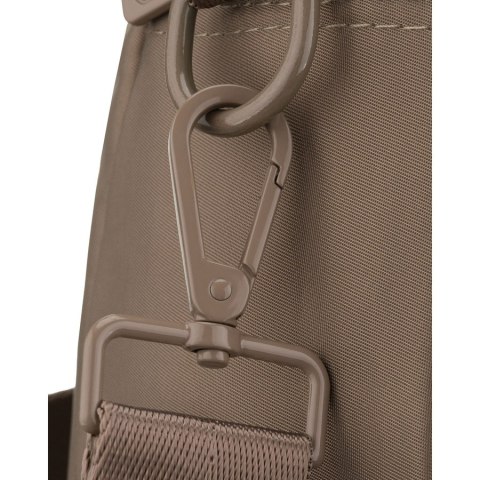 Beżowa listonoszka damska z poliestru zawieszona na uchwytach i doczepianym pasku - Peterson