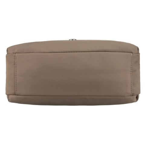 Beżowa listonoszka damska z poliestru zawieszona na uchwytach i doczepianym pasku - Peterson