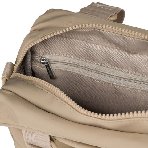 Beżowa, praktyczna listonoszka damska z poliestru zawieszona na uchwytach i doczepianym pasku - Peterson