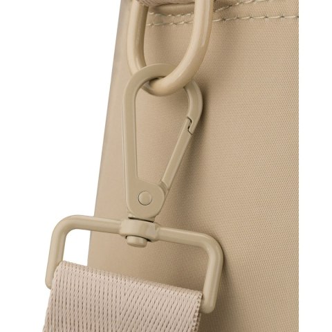 Beżowa, praktyczna listonoszka damska z poliestru zawieszona na uchwytach i doczepianym pasku - Peterson