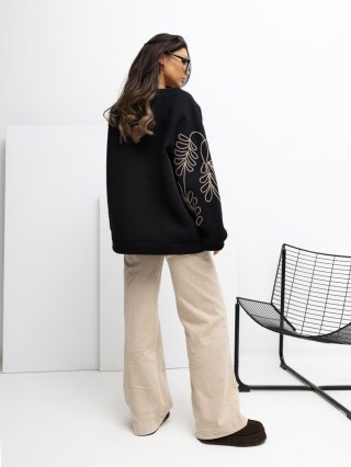 Czarna bluza damska kangurka z haftem i bufiastymi rękawami RUE PARIS