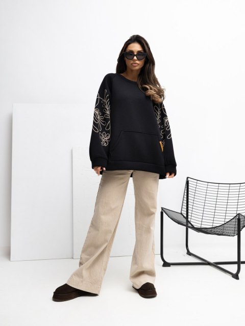 Oversize’owa bluza kangurka RUE PARIS z okrągłym dekoltem