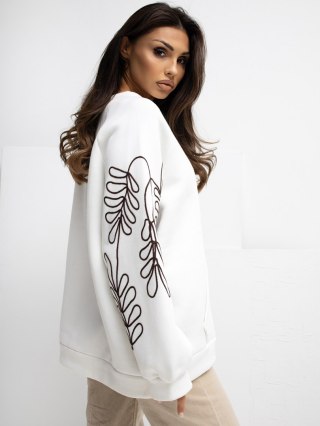 Ecru dresowa bluza damska oversize z haftem i bufiastymi rękawami RUE PARIS