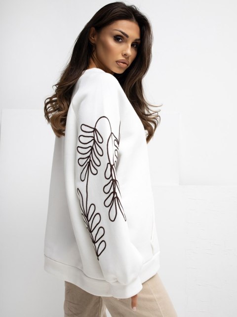 Ecru bluza damska RUE PARIS z haftowanymi bufiastymi rękawami