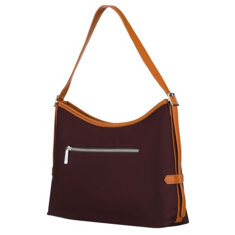 Bordowa listonoszka damska z poliestru i skóry ekologicznej zamykana suwakiem - Peterson