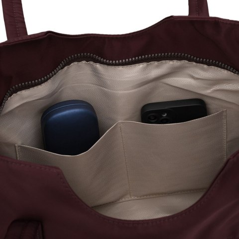 Bordowa shopperka damska z poliestru, jednokomorowa i zamykana suwakiem - Peterson