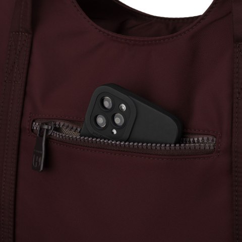 Bordowa shopperka damska z poliestru, jednokomorowa i zamykana suwakiem - Peterson