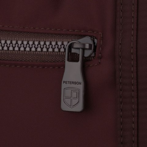 Bordowa shopperka damska z poliestru, jednokomorowa i zamykana suwakiem - Peterson