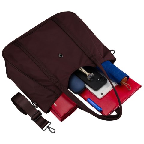 Bordowa shopperka damska z poliestru, jednokomorowa i zamykana suwakiem - Peterson