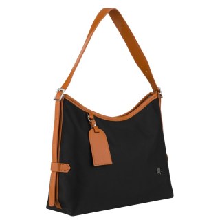 Czarna torebka damska z poliestru i skóry ekologicznej, jednokomorowa - Peterson