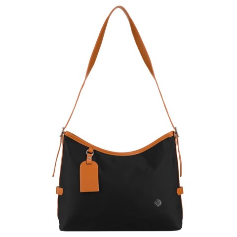 Czarna torebka damska z poliestru i skóry ekologicznej, jednokomorowa - Peterson