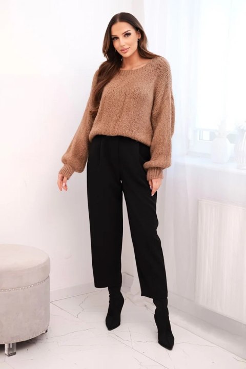 Czarne eleganckie spodnie damskie z wysokim stanem i zakładkami – Włoski krój