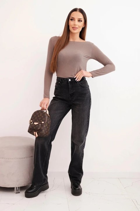 Kaszmirowa bluzka damska z długim rękawem i okrągłym dekoltem mocca