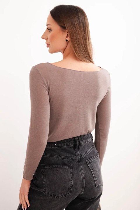 Kaszmirowa bluzka damska z długim rękawem i okrągłym dekoltem mocca