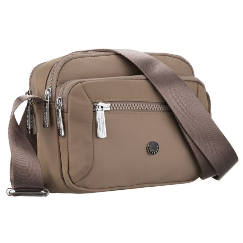 Listonoszka damska z poliestru w ciemnobeżowym kolorze, dwukomorowa - Peterson