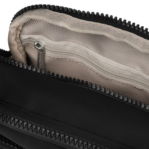 Mała, czarna torebka damska z poliestru zamykana suwakiem, dwukomorowa - Peterson