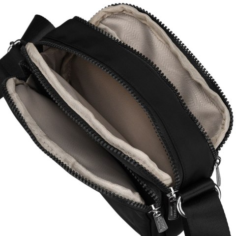 Mała, czarna torebka damska z poliestru zamykana suwakiem, dwukomorowa - Peterson