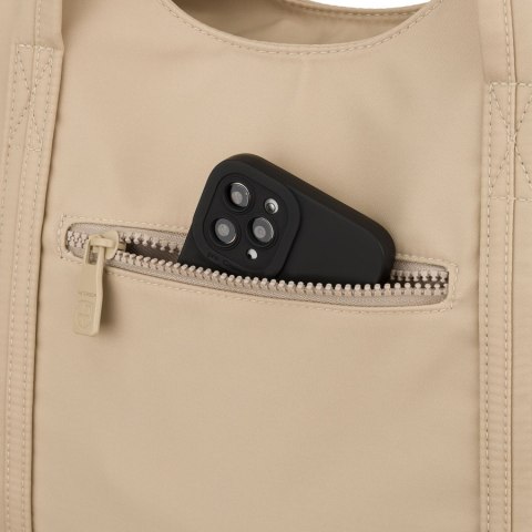 Shopperka damska z poliestru w jasnobeżowym kolorze zamykana suwakiem - Peterson