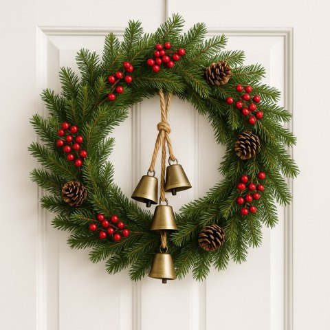 Złote metalowe dzwonki jako dekoracja świąteczna do wieńca