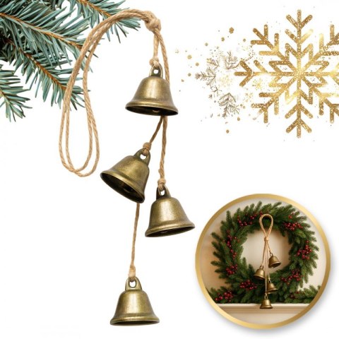 Zestaw czterech metalowych dzwonków do dekoracji domu na Święta