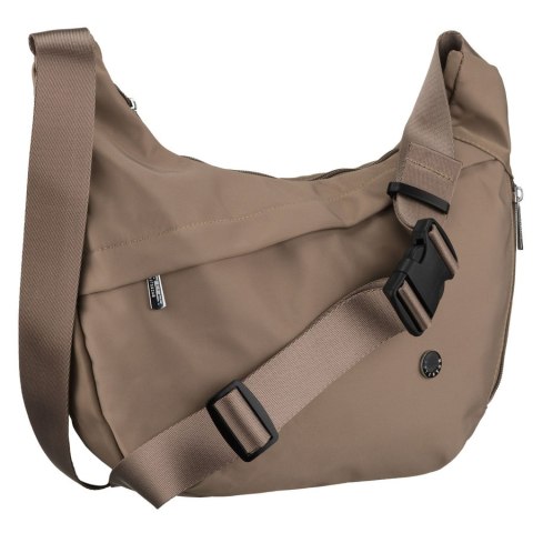 Torebka damska w ciemnobeżowym kolorze wyposażona w kieszeń zewnętrzną - Peterson