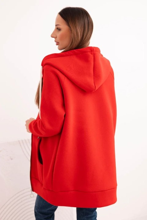 Bluza damska ocieplana bluza z kapturem i zamkiem czerwona