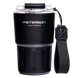 Czarny kubek termiczny ze stali nierdzewnej z podwójnymi ściankami - Peterson