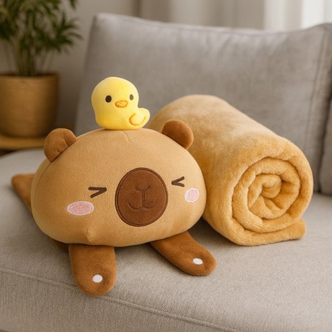 Pluszowa poduszka kapibara ze schowanym kocem flanelowym