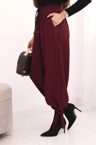 Spodnie damskie z szeroką nogawką i wiązaniem u dołu – Bordowe | Stylowy Wieszak