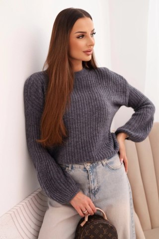 Sweter damski z baby alpaki z bufiastymi rękawami – Grafitowy | Stylowy Wieszak