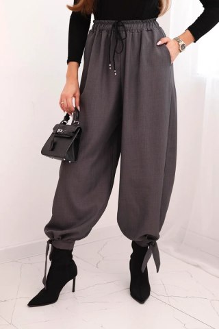 Spodnie damskie z szeroką nogawką i wiązaniem u dołu – Grafitowe | Stylowy Wieszak