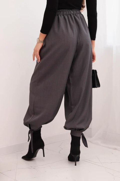 Spodnie damskie z szeroką nogawką i wiązaniem u dołu – Grafitowe | Stylowy Wieszak