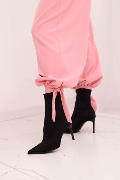 Spodnie damskie z szeroką nogawką i wiązaniem u dołu – Jasno Różowe | Stylowy Wieszak