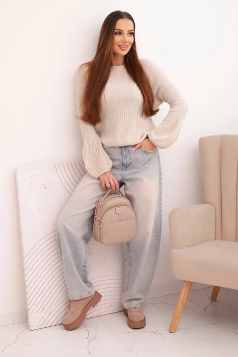 Sweter damski z baby alpaki z bufiastymi rękawami – Beżowy | Stylowy Wieszak