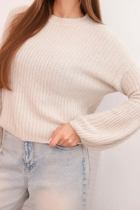 Sweter damski z baby alpaki z bufiastymi rękawami – Beżowy | Stylowy Wieszak