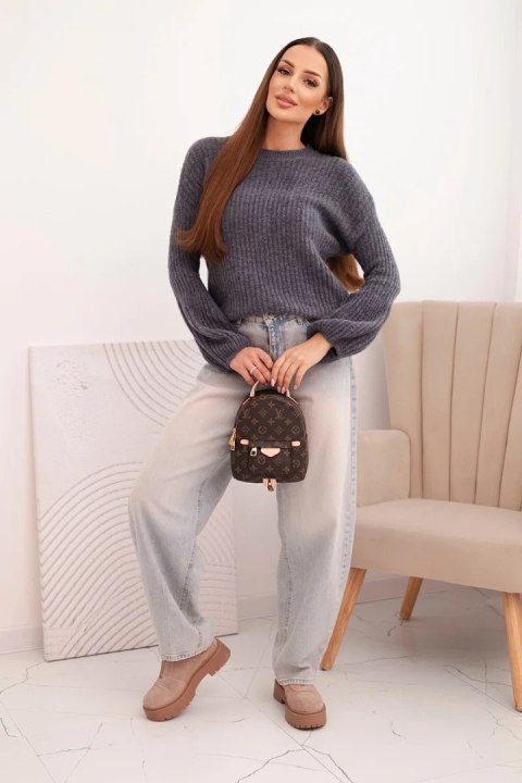 Sweter damski z baby alpaki z bufiastymi rękawami – Grafitowy | Stylowy Wieszak