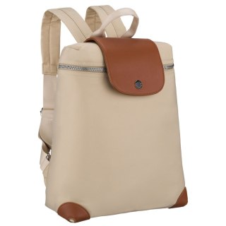 Beżowo-brązowy, miejski plecak damski z poliestru zamykany suwakiem - Peterson