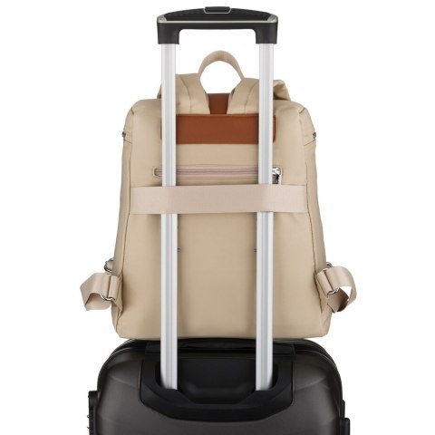 Beżowo-brązowy, miejski plecak damski z poliestru zamykany suwakiem - Peterson