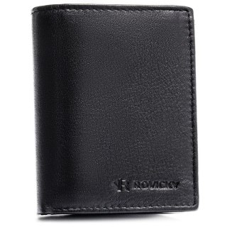 Cienki, pionowy portfel męski ze skóry naturalnej w czarnym kolorze - Rovicky